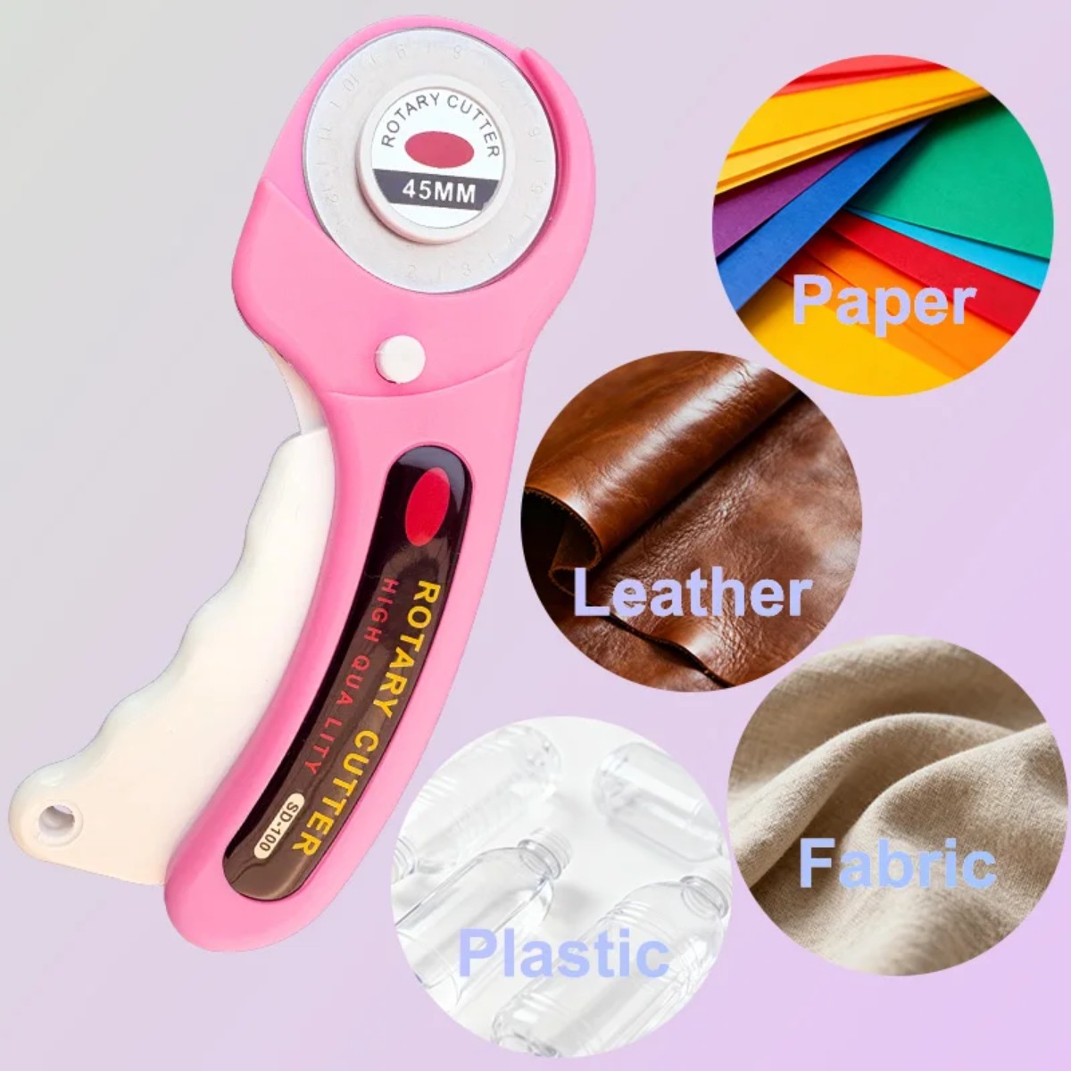 Розовый роторный резак для пэч – обзор и цена Rotary Cutter For Fabric 45Mm